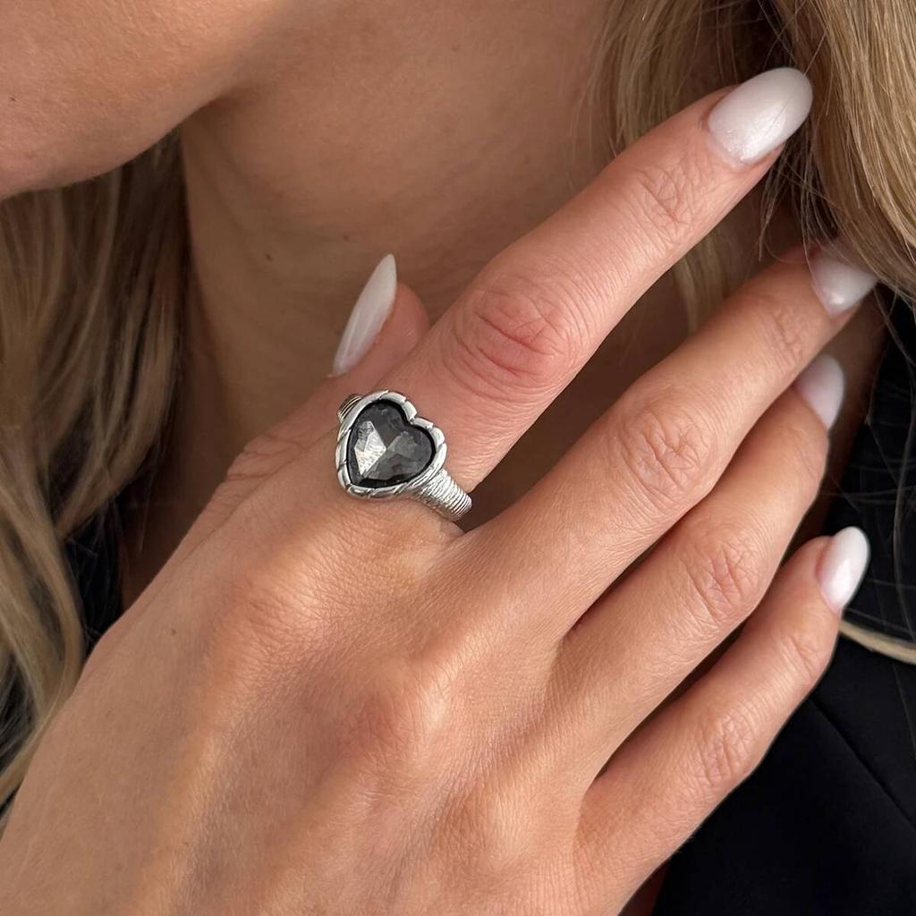 SHIXIN 3 Styles Exquisite Shiny Black Acrylic Rhinestone Open Rings for Women Elegant Square Heart Adjustable Knuckle Ring Gifts
