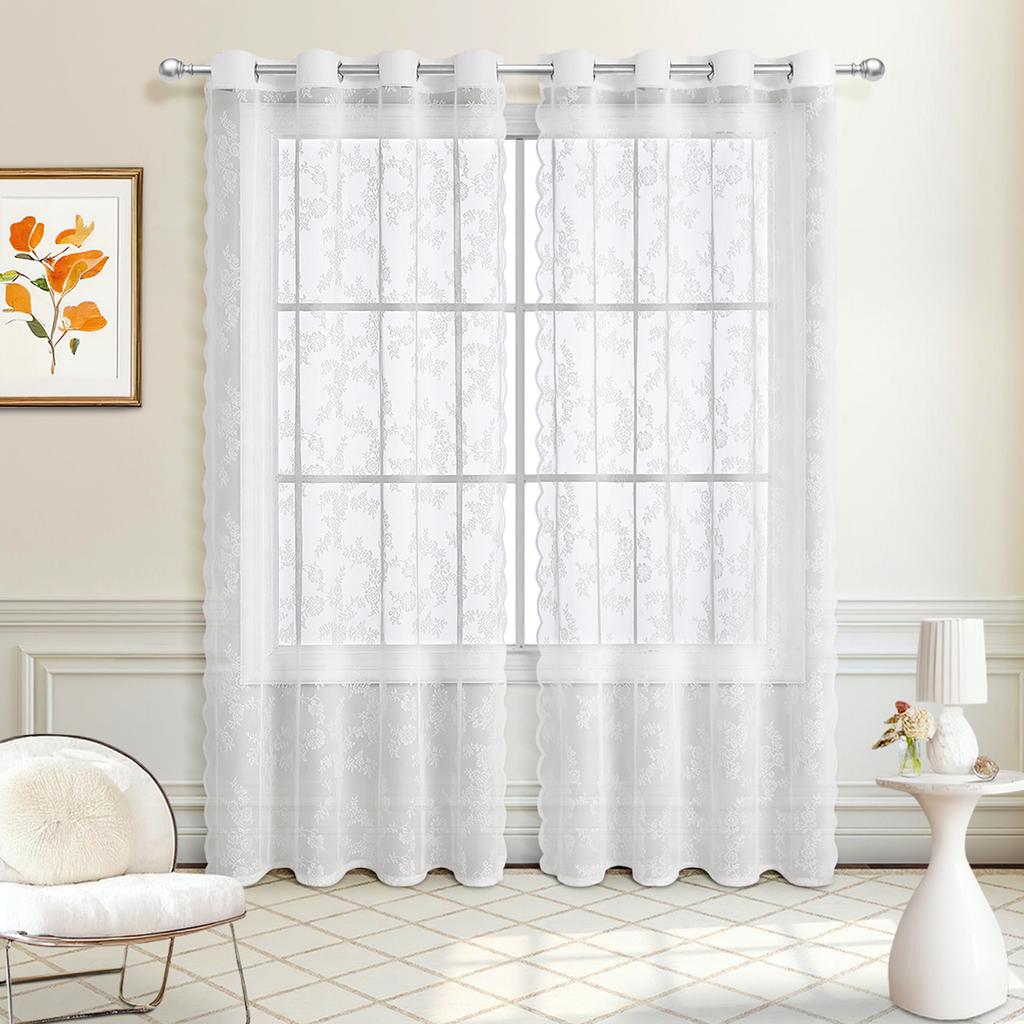 1/2 Panels Sheer Curtains Floral Semi Transparent Light Filtering Rod Pocket Voile Drapes Window Curtain for Bedroom Living Room