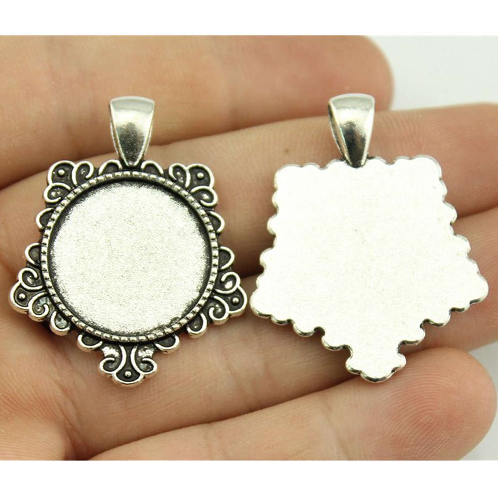 10pcs Fit 20mm Round Glass Cabochon Base Setting Pendant Tray For Jewelry DIY Making Antique Silver Color FM4025