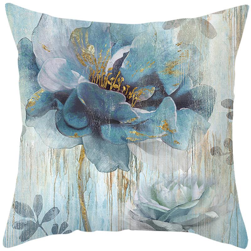 45x45cm Blaue Blume und Vogel Druck Quadratischer Kissenbezug Sofa Büro Heimdeko