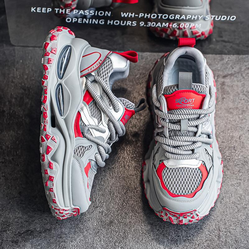 

Новая Мода Мужские Четыре Сезона Удобные Ботинки на Толстой Подошве Студенческие Мальчики Девочки Трендовые Дышащие Повседневные Кроссовки для Бега на Мягкой Подошве 44 красный/серый