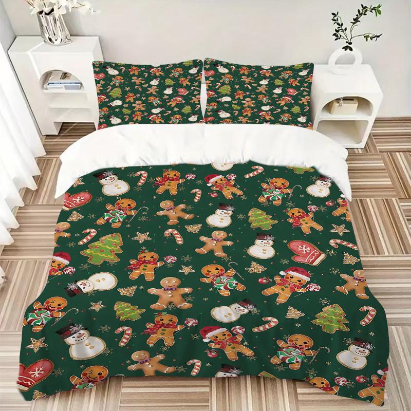 3pcs Christmas Cookies & Snowmen Holiday Comforter Set with One Quilt Cover and Two Pillowcases,Festive Decor for Bedroom and Guest Room