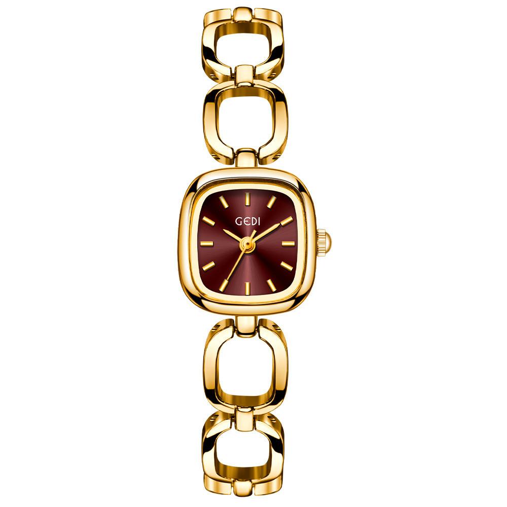 

Minimalist Ladies Quartz Watch With Elegant Alloy Case For Fashionable Women Gold Red