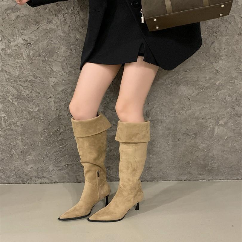 High-heeled French Pointed-toed Over-the-knee Boots Women's Boots, New In Autumn and Winter 2025, Two-wear Tall Stacking Boots