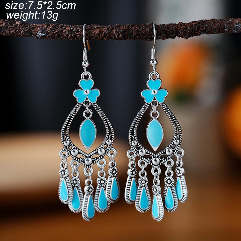 Blue Fashion Boho Temperament Water Drop Feather Earrings for Women Long Crystal Rhinestone Drop Oil Dangle Earring Jewelry