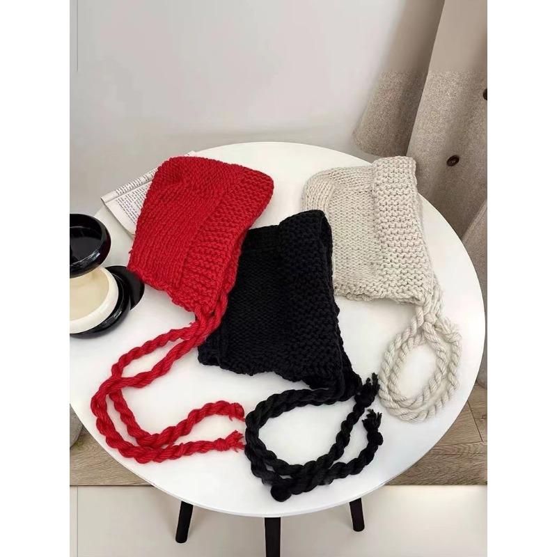 Sweet and Cute Little Red Hat Women's Autumn and Winter Knitted Wool Lace-up Ear Protection Hat Korean Version Warm Versatile Hat Trendy