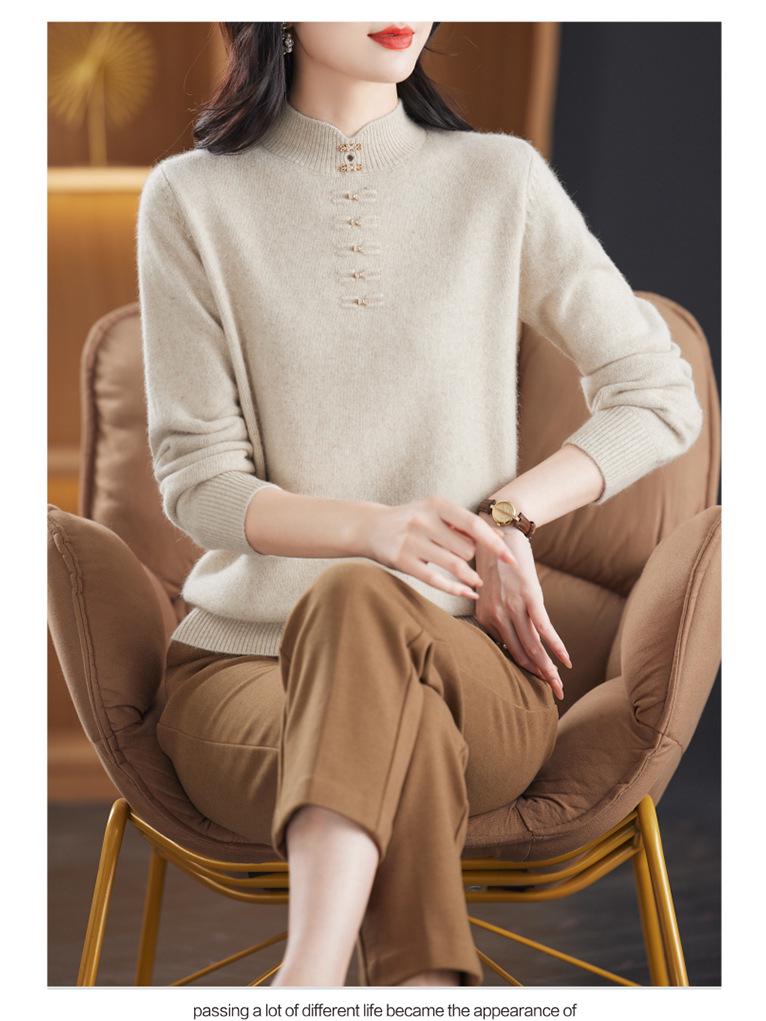 Women's Red Chinese-Style Thick Wool Sweater for Autumn/Winter