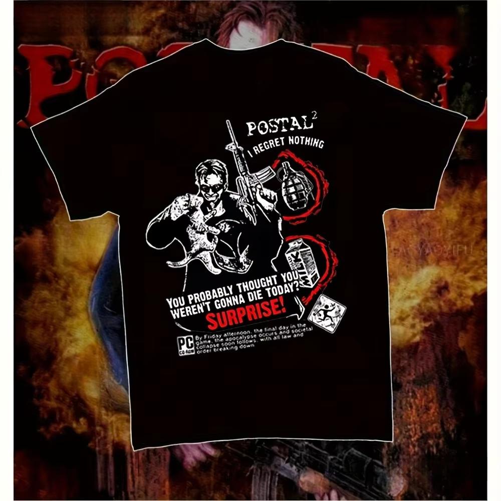 ZX Postal Dude Humorous Action Graphic TShirt Black Video Game Tee with Postal Dude Weapons Crew Neck Shirt S