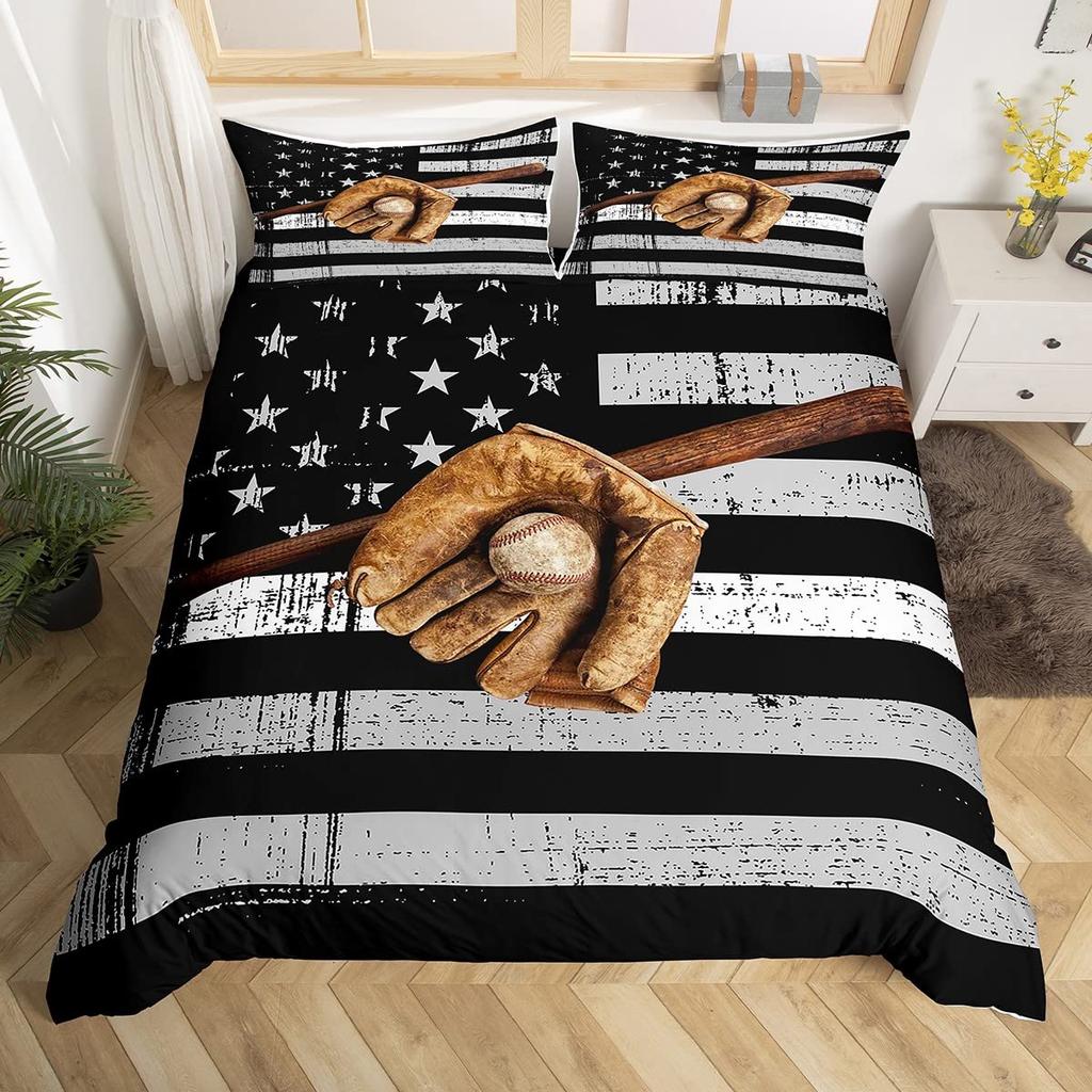 Baseball Game King Queen Duvet Cover Ball Sports Theme Bedding Set Athlete Competitive Quilt Cover Polyester Comforter Cover