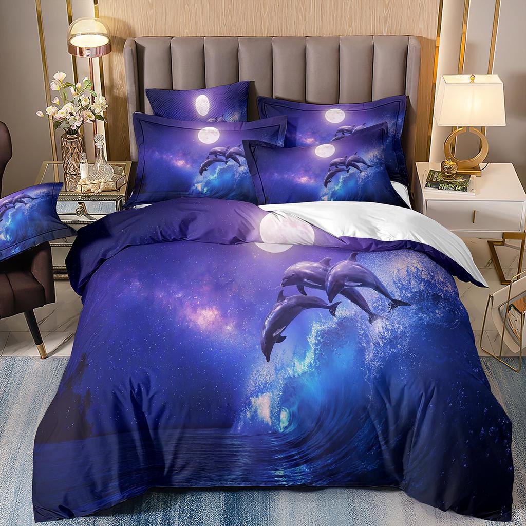 3D-gedruckte Heimtextilien Bettwäsche Delfin Meeresschildkröte Meerestier Quilt-Set Dreiteiliges Set