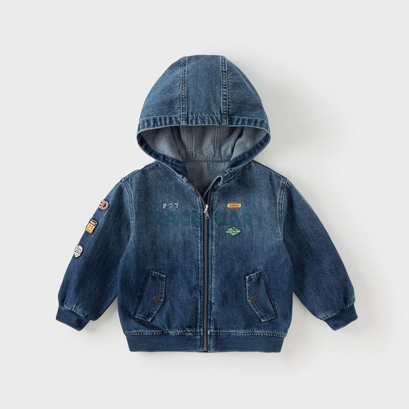 David Bella 2026 Spring New Style Boys  Hooded Jacket Children s Stylish Denim Top Outerwear for Older Kids Denim Blue [Ready Stock] 90