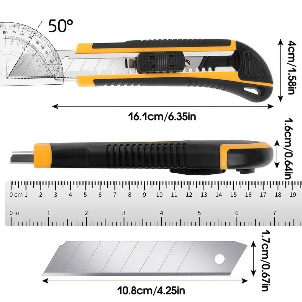 1 Pack Utility Knife Box Cutter Retractable, Blade Storage Design, Extra 2 PCS Snap Off Blades Included, Quick-Change Blades
