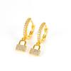 Luxury Zircon Key Lock Asymmetric Hoop Earrings for Women Men Gold Plated Stainless Steel Couple Earrings Wedding Jewerly aretes