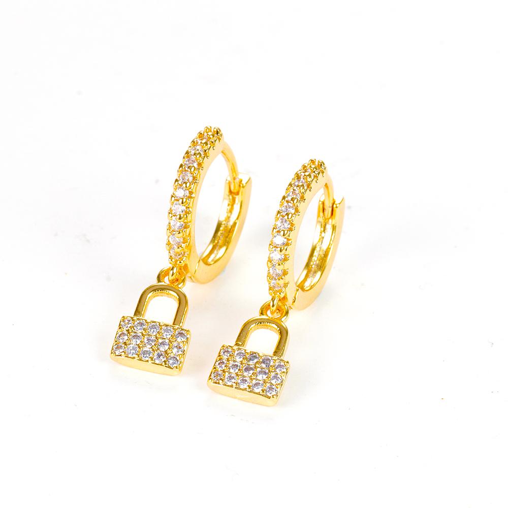 Luxury Zircon Key Lock Asymmetric Hoop Earrings for Women Men Gold Plated Stainless Steel Couple Earrings Wedding Jewerly aretes