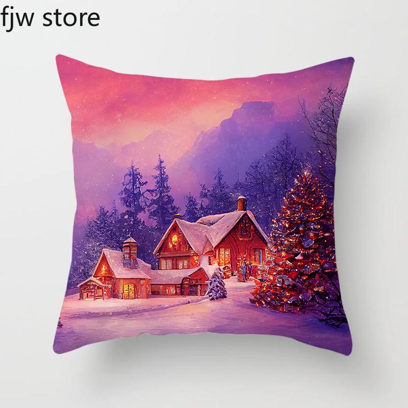 

Рождественские украшения на Новый год наволочка с изображением коттеджа и дерева наволочка для подушки диванная подушка домашний декор 45x45cm