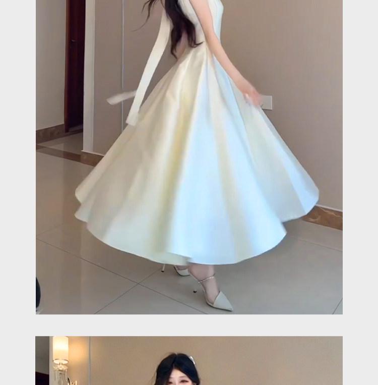 Elegant Women's Spaghetti Strap Waist-Cinched White Long Dress - Early Spring 2026 Collection, Romantic & Formal Design