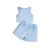Girls' Solid Color Set - Sleeveless Top & Elastic Waist Shorts
