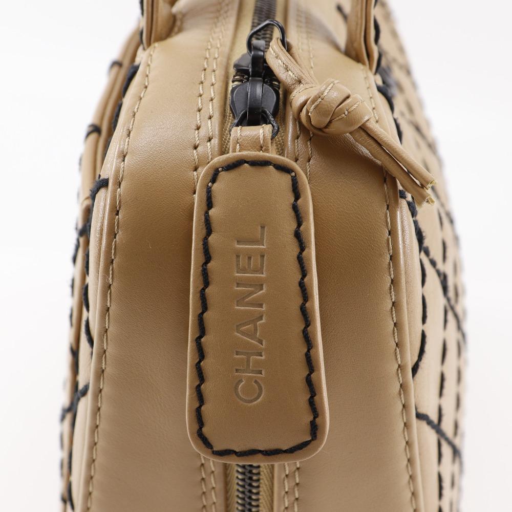 Chanel Wild Stitch Tote Bag A14693 Beige Calfskin Women Used