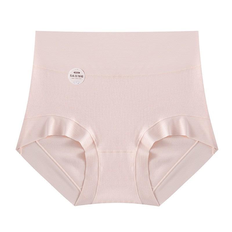 High Waist Solid Color Antibacterial Seamless Tummy Control Large Size Women Underwear