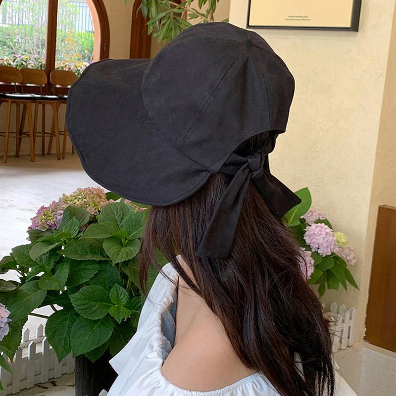 

Fashion Solid Color Hat for Women Summer Wide Brim Sunshade Travel Beach Big Bowknot Bucket Cap Girls Outdoor Fisherman Hat чорний
