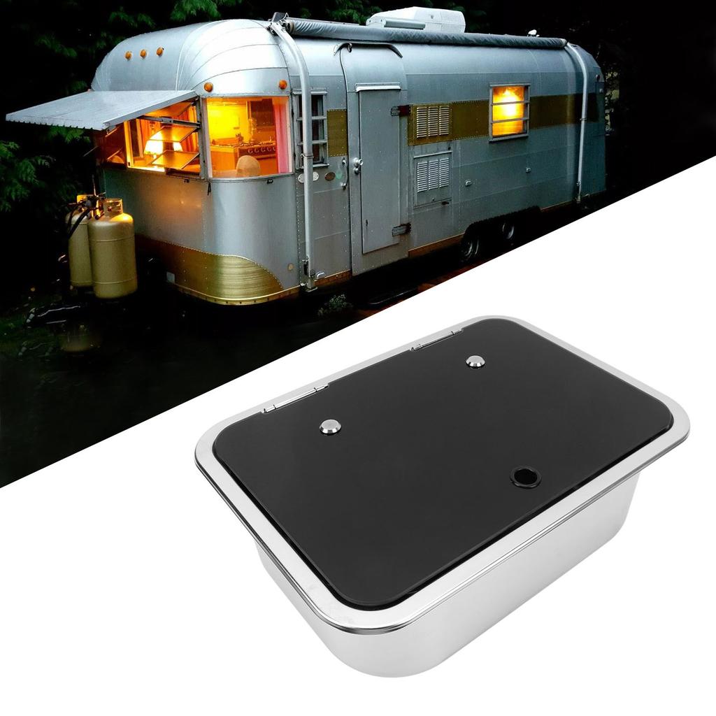 RV Sink Square 15.2 X 11.2 X 5.44in Single Bowl Stainless Steel Sink with Tempered Glass Lid and 40mm Drain Hole