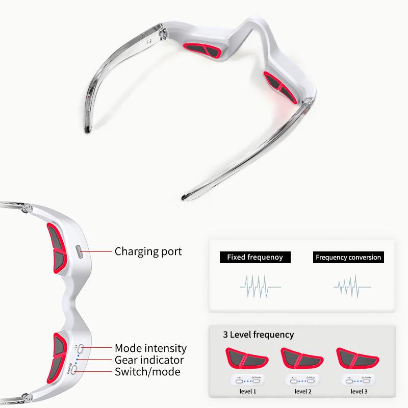 Under Eye Red Light Therapy Device Red Light Therapy Glasses USB Rechargeable 4 Modes Eye Massager for Eye Bags Reduce Dark