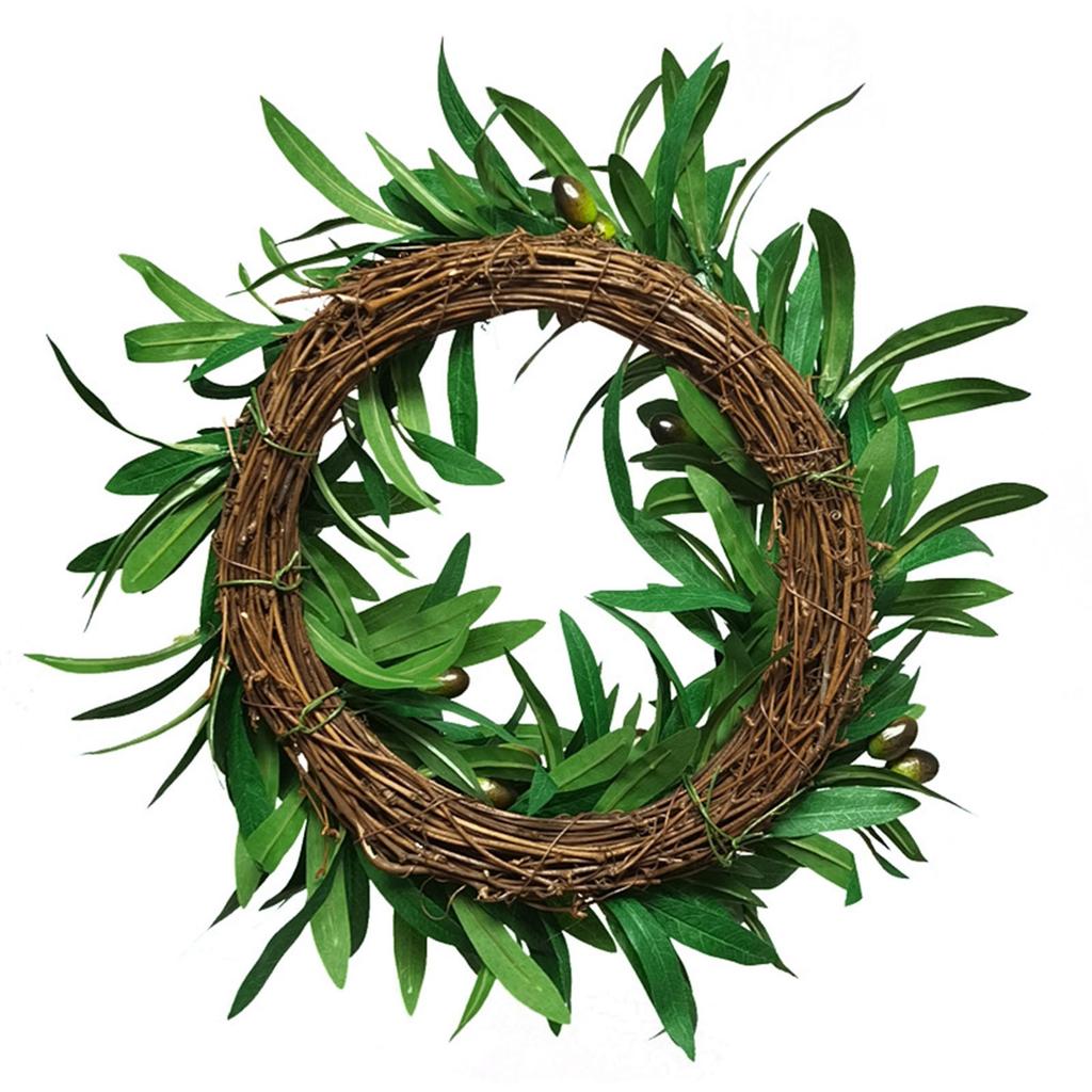 Artificial Olive Wreath 35cm Realistic Olive Leaves Berries Spring Summer Greenery Wreath for Front Door Decoration