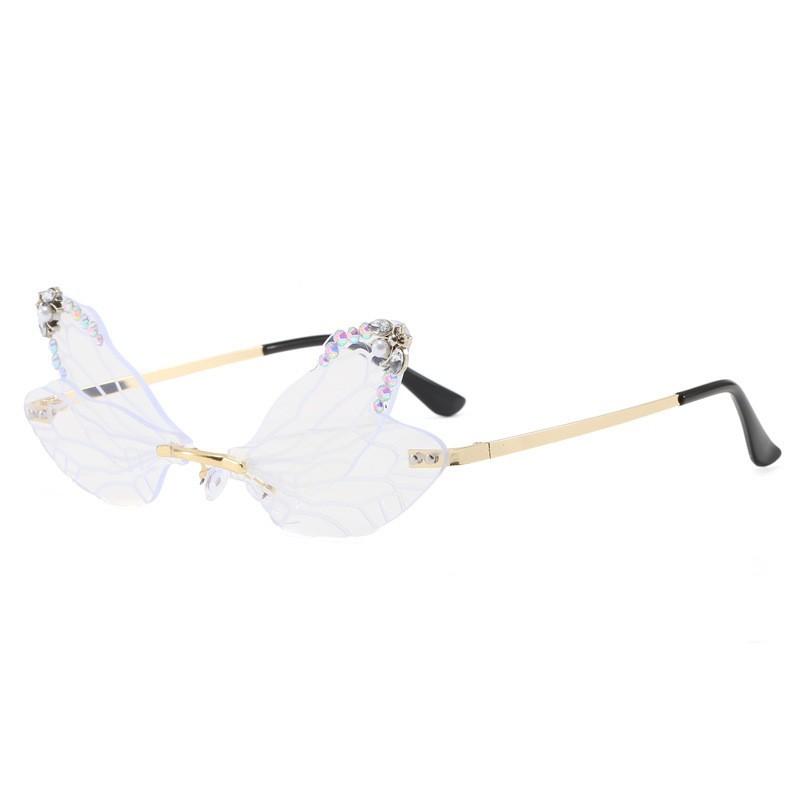 Popular Butterfly Frameless Diamond Sunglasses Women's Fashion Personality Gradual Change Color Sunglasses European and American Style Decoration
