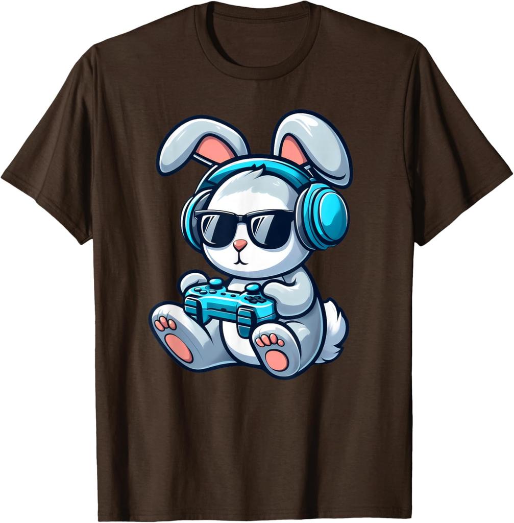 Gamer Bunny Rabbit Playing Video Games Graphic T-Shirt for Easter and Gaming Fans for Teens