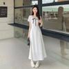 French Gentle Style Lace Doll Neck Short-sleeve Dress, New Summer Waist-cinching Slimming Elegant Long Skirt for Women