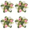 4pcs Artificial Roses Flowers Candle Holders, Candle Rings Wreaths, Wedding Centerpieces for Tables Wreath for Front Door Weddings Party Decor