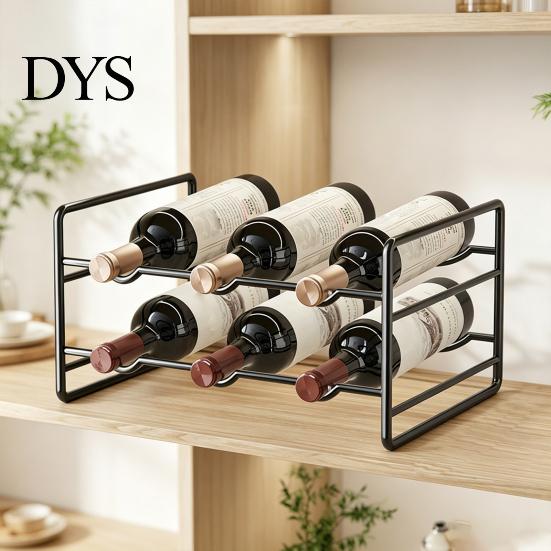 Modern Wine Storage Iron Rack, Curved Grooves, Countertop Cabinet Shelf, Compact Small Display Metal Bottle Holder, for Kitchen Cupboard And