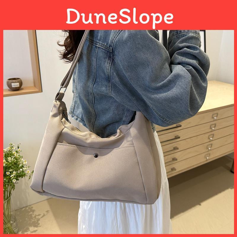 Casual Street Style Beige Canvas Shoulder Bag With Zipper Closure