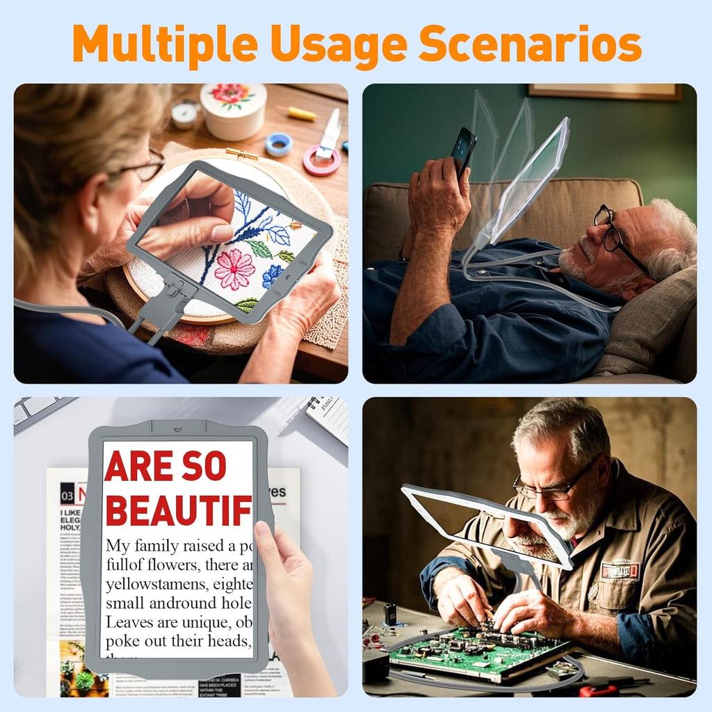 10X Rechargeable Neck Magnifying Glass with Light and Stand, Large Full Page Magnifier with Light Hands Free, Ultra-Bright LED Flexible Gooseneck