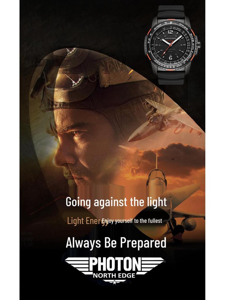 Men's Solar-Powered Waterproof Sports Watch with Luminous Hands and Long Battery Life