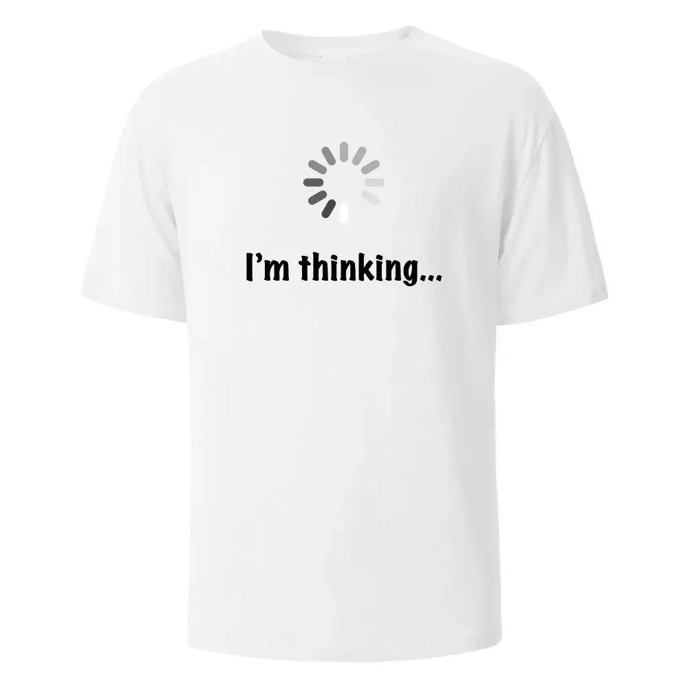 

Футболка с забавным принтом «Я думаю», летние футболки для мужчин и женщин, 100% хлопок, О-образный вырез, свободный повседневный топ с короткими рукавами в уличном стиле XXXXXL белый