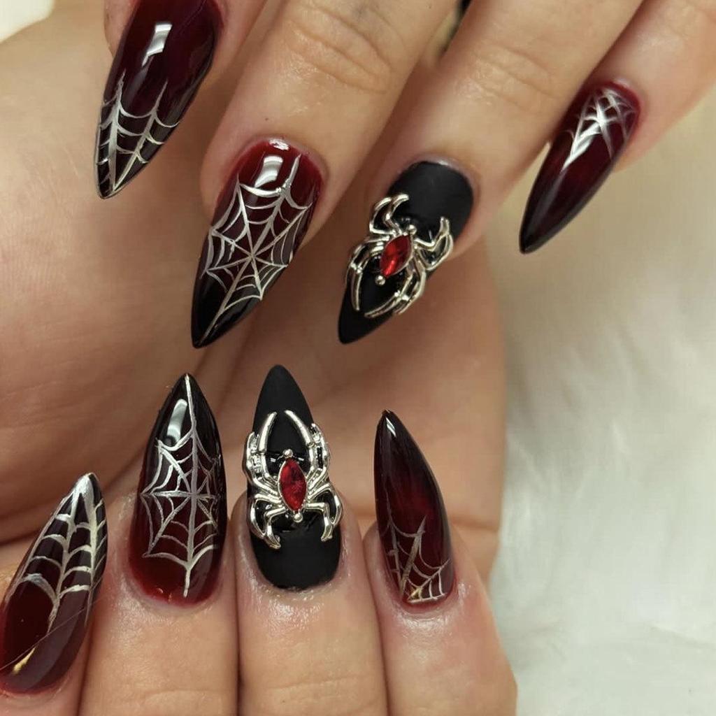 Hot Halloween Wearable Nails: Spiderweb, Heart, Rhinestone, Ghost, Stars & Moon Designs, Removable Fake Nails