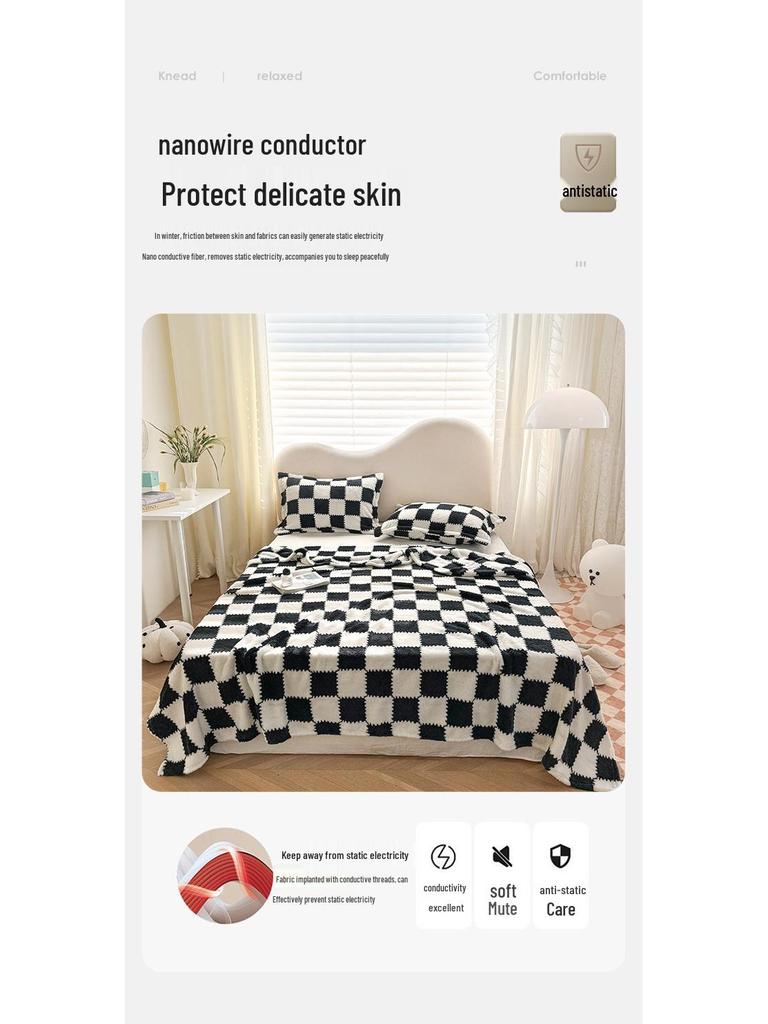 Flanelová kostkovaná deka - Silná sametová deka na spaní, přehoz na pohovku a klimatizační deka