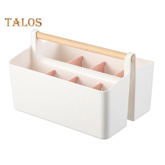 Настольный пластиковый контейнер с деревянной ручкой органайзер для художественных принадлежностей с регулируемыми разделителями корзина для косметики сумка для хранения цветных карандашей и кистей S розовый 1340₽