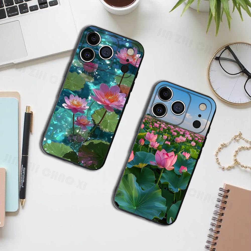 Lotus Flower Silicone Soft Phone Case For IPhone17 16 15 14 13 12 11 Pro Max Plus X XR SE Cover