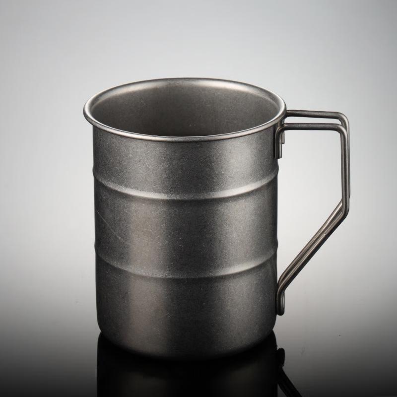 ZISIZ Oil Barrel Camping Mug with Folding Handle