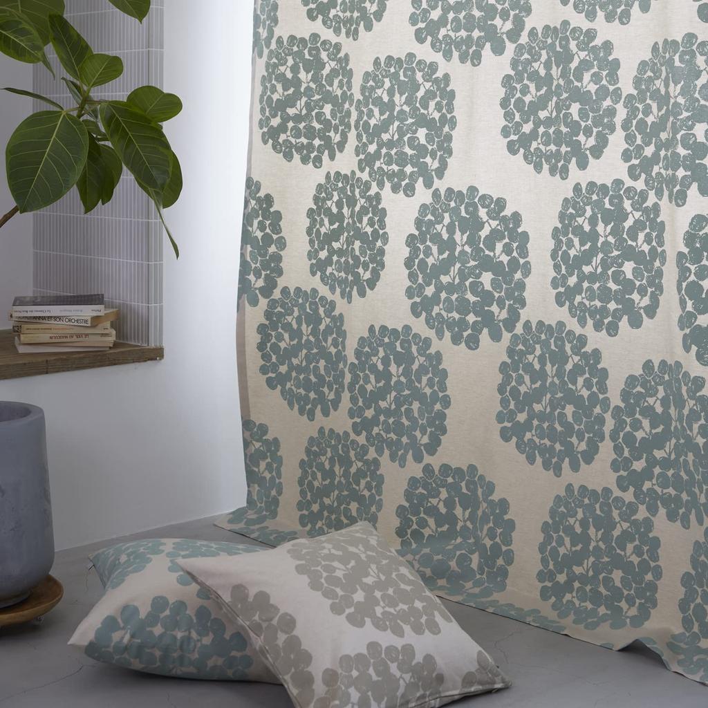 Quarter Rieko Oka Design Cushion Cover Zipper Floral and Botanical Print in Report Cotton-Linen "Float" Mint, Approx. 60x60cm, Closure, [Made Japan]