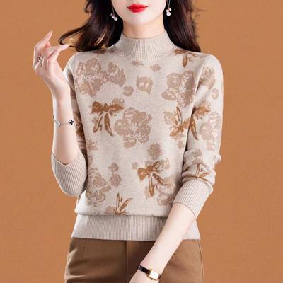 Halbrollkragenpullover aus Jacquard für Damen, Herbst und Winter, neue Mode, gestricktes Unterhemd