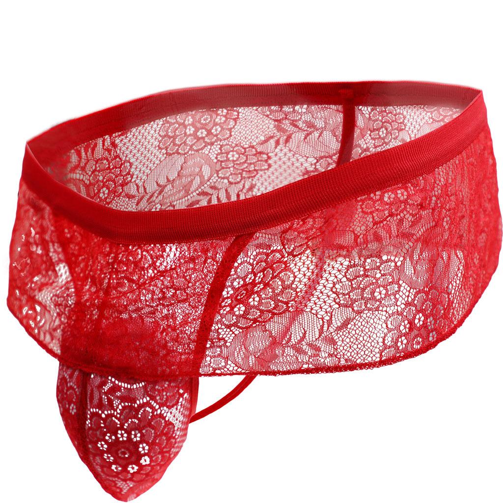 Men'S Lingerie Frilly Lace Trim Sissy Skirted Panties T-Back G-String Thongs Mesh See Through Briefs Girly Crossdress Underwear