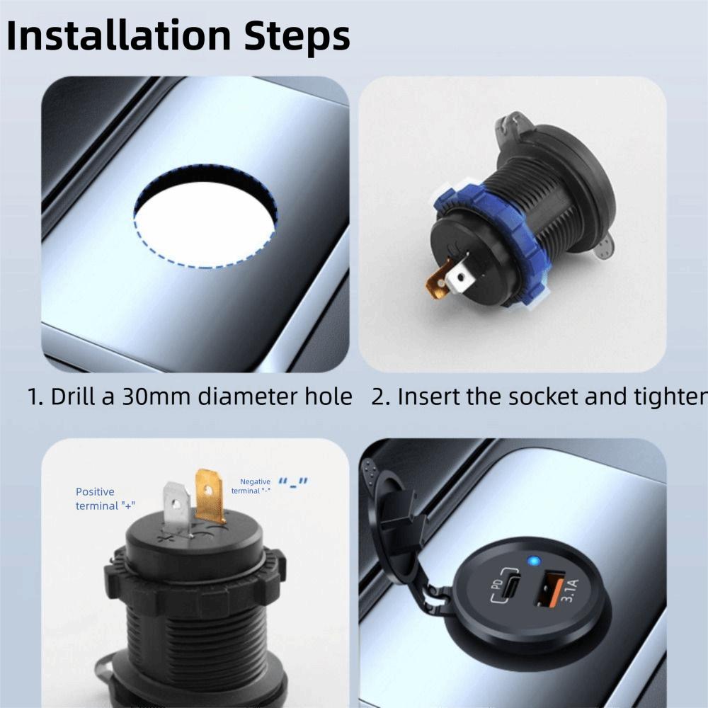 LED Light Car Charger 12V-24V Power Socket Adapter PD USB Outlet  RV