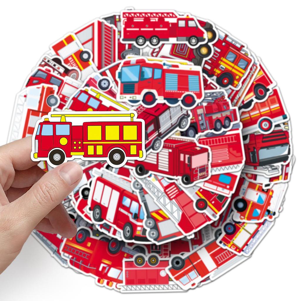 50 Personalized Fire Truck Graffiti Stickers for Phones, Luggage, Skateboards & Water Cups