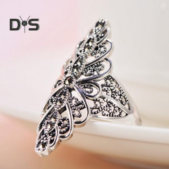 Anello da Dito in Pizzo Retro Esagerato con Pietre Preziose Finte Petalo Fascia da Dito Donna Colore Argento Anello Decorativo Accessori Gioielli