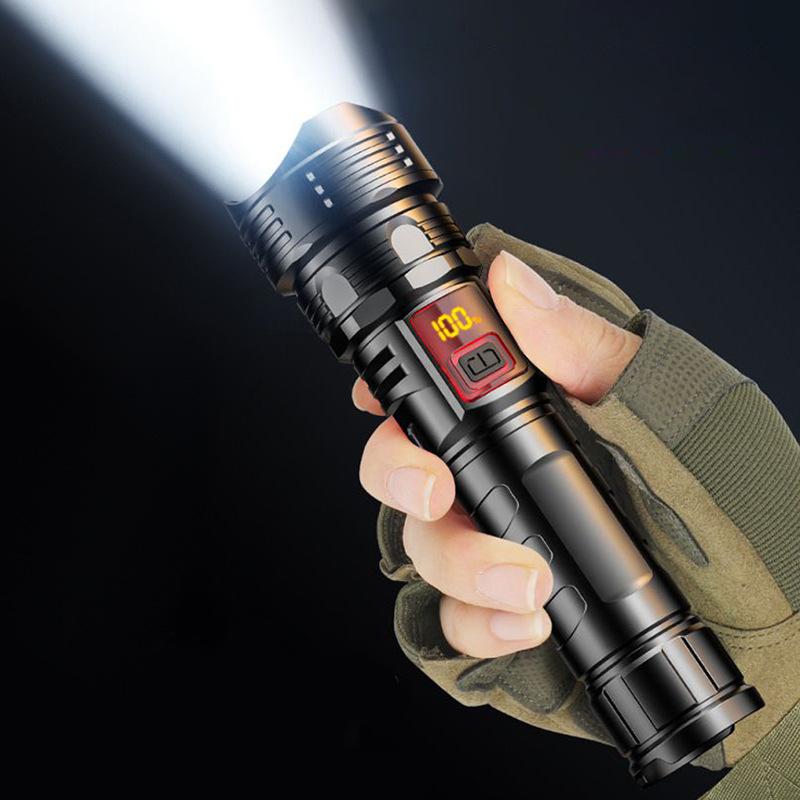 High Power Laser Flashlight Rechargeable Type-C Torch Zoom Camping Lantern Portable Flashlight With Built-in Battery