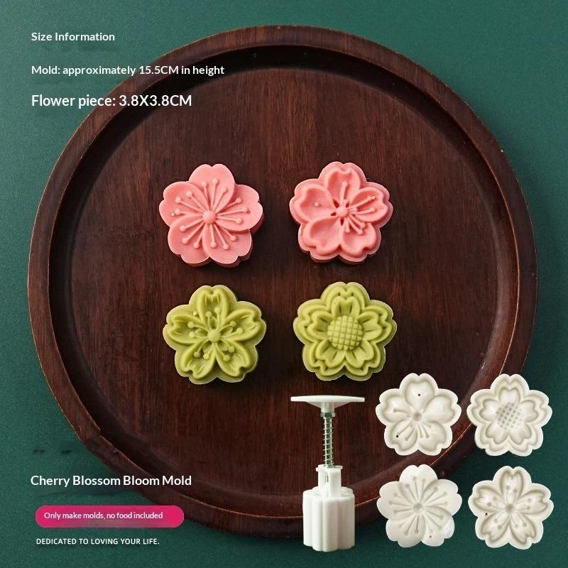 Mid Autumn Festival Round Mooncake Mold Cherry Blossom Shape Pastry Tools Diy Fondant Cake Decoration Tools Hand Press Mold