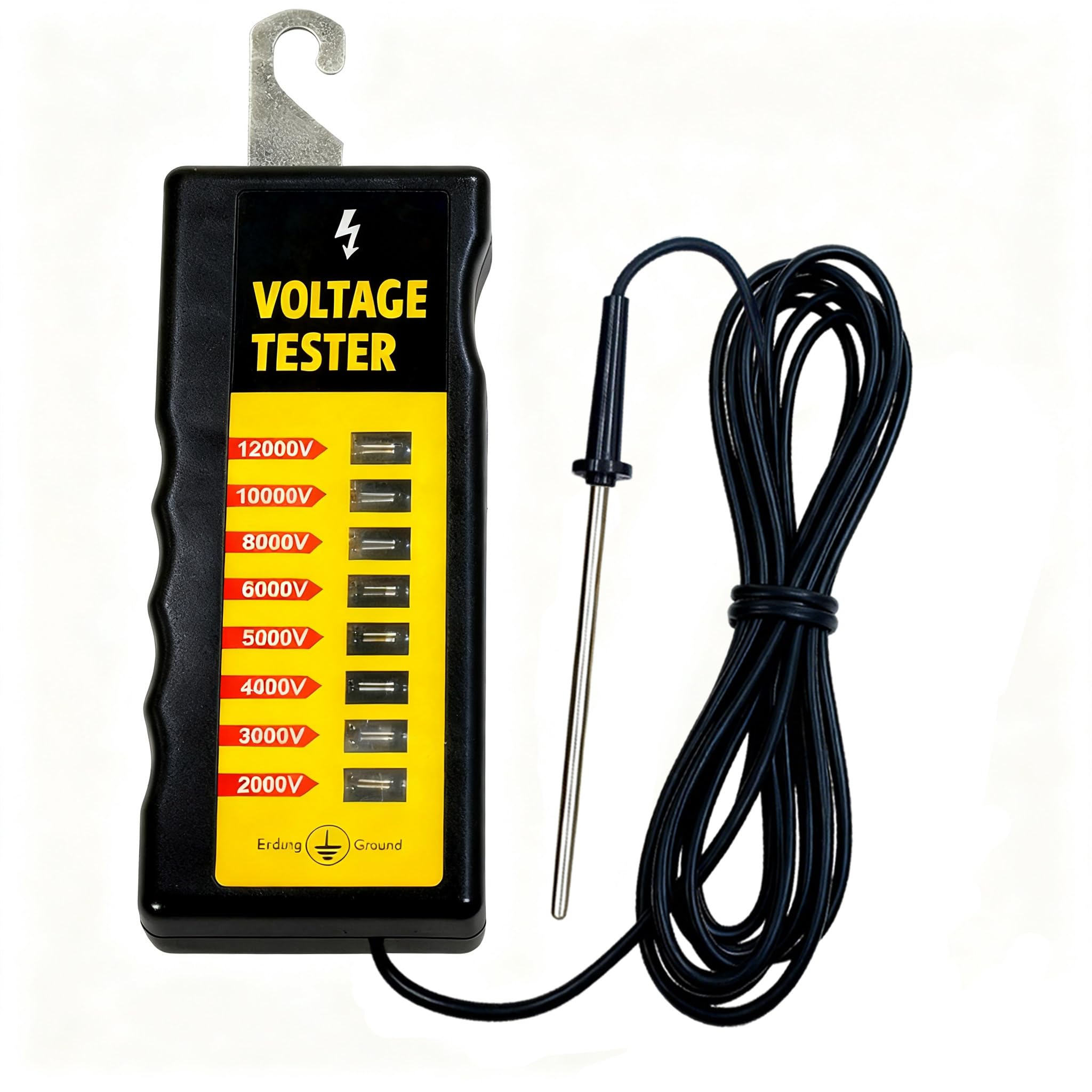 

Electric Fence Tester & Voltage Detector 2000V-12,000V Wide Range with 8 Neon Lights Fault Finder Ultra-Portable ABS Body for Livestock Fence жовтий